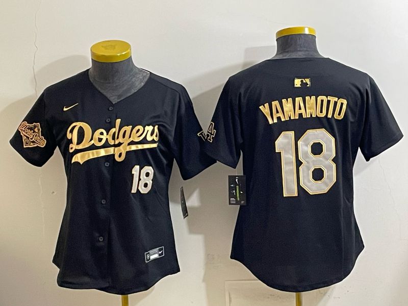 Youth Nike 2026 Los Angeles Dodgers #18 Yamamoto black gold Game MLB Jersey 1213